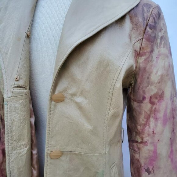 Vintage leather long trench jacket Coat gray beige tan brown 6 8 10 medium camo - Picture 12 of 13